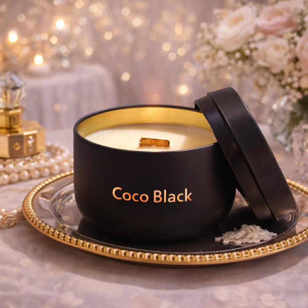 Coco Black – Kokoswachs-Kerze mit Holzdocht in der Dose (100g)