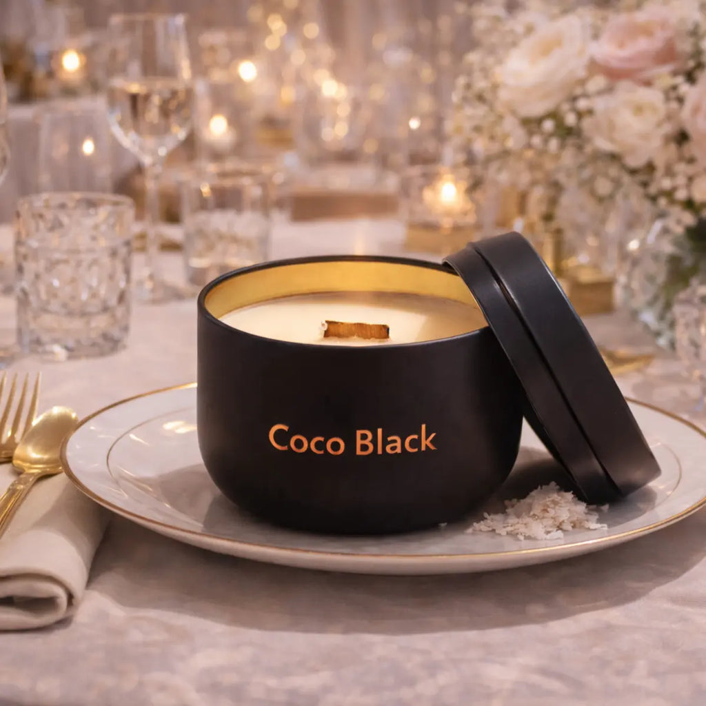 Coco Black – Kokoswachs-Kerze mit Holzdocht in der Dose (100g)