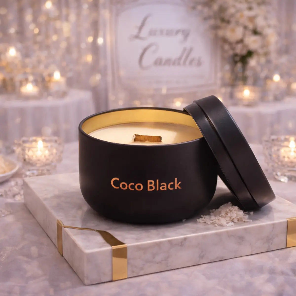 Coco Black – Kokoswachs-Kerze mit Holzdocht in der Dose (100g)