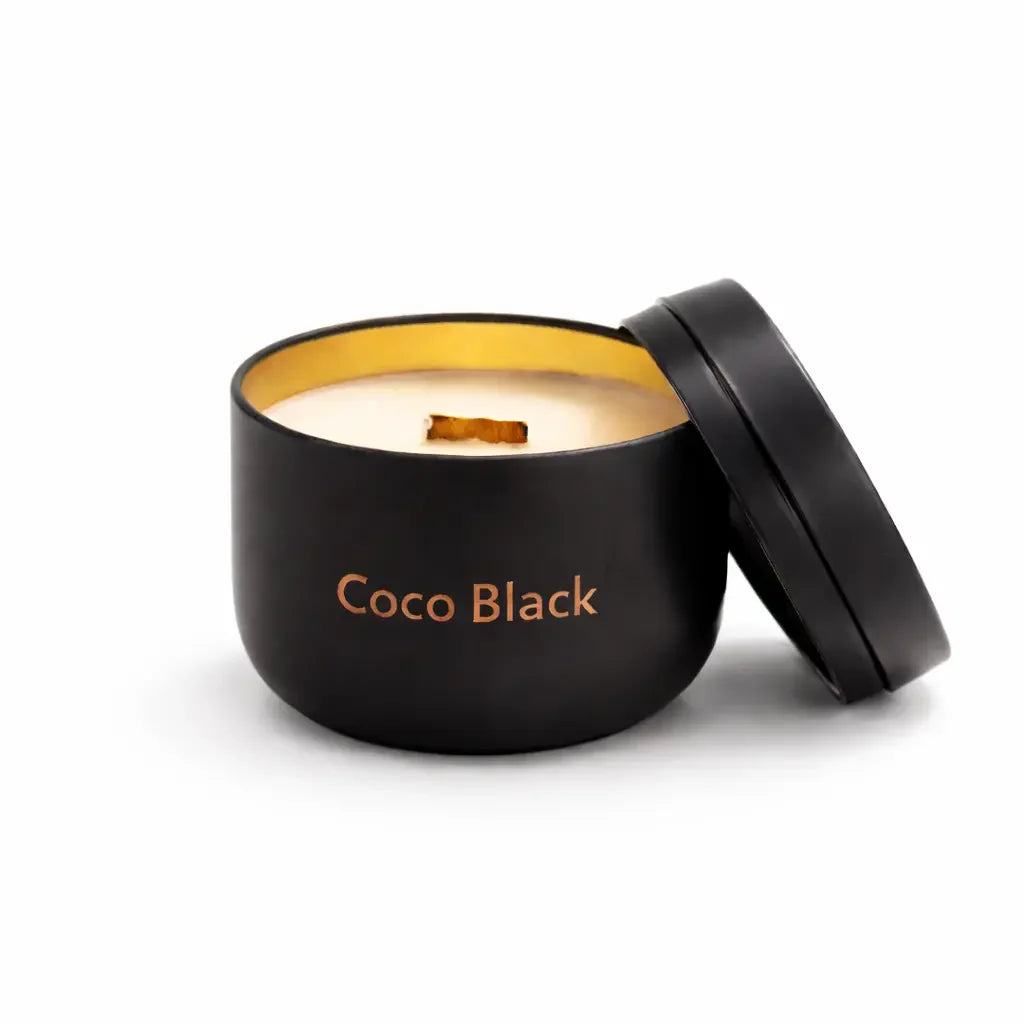 Coco Black – Kokoswachs-Kerze mit Holzdocht in der Dose (100g)